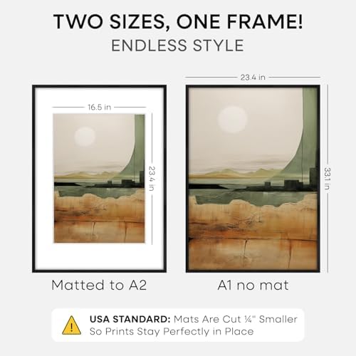 Homeforia A1 Black Oak Poster Frame, High-End Wood, A2 Mat, Glass