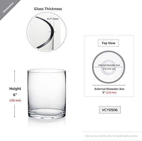 WGV Cylinder Vase Bulk, Diameter 5", Height 6", Clear Glass Floral Planter Container, Floating Candle Holder for Wedding Party Event Home Office Decor, 6 Pieces