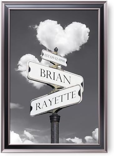 Street Sign Heart and HeartFramed Arts Gift Your Names,the Date and romantic verses or write your own message Gift for Anniversary.With Different Frame Styles Framed Size:33 5/8X23 5/8 inches