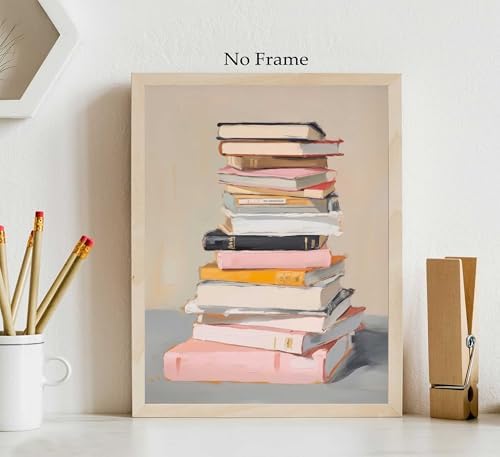 Pink Books Wall Art Aesthetic Reading Lovers Paintings Wall Decor Inspirational Educational Posters Prints for Home Bedroom Classroom Library Unframed