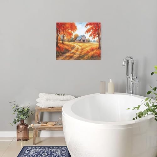 Fall Barn Decor Wall Art Autumn Harvest Pictures Fall Farmhouse Canvas Prints Painting Country Artwork Decoration for Bathroom Bedroom Living Room Framed Gifts 20"x24"