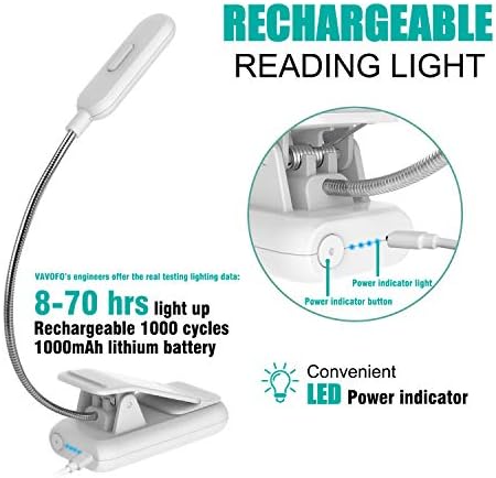 VAVOFO Clip On Rechargeable Reading Light, 7 LEDs with 3 Colortemperature 9 Brightness Levels Book Lights for Reading in Bed with Power Indicator for Bookworms Black (white1-Pack)