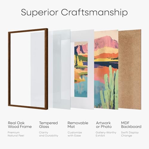 Homeforia 15x18 Brown Oak Diploma Frame, High-End Wood, 11x14 Mat, Glass