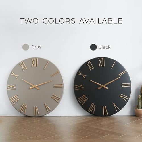 Oversized Modern Wall Clock, 30 inch, Matte Black, Quartz Movement