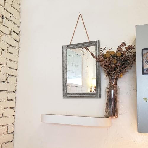 AAZZKANG Mirrors for Wall Rustic Wooden Framed Rectangular 16"x12" | Decorative Hanging Mirrors for Bedroom Bathroom Living Room Entryway Small