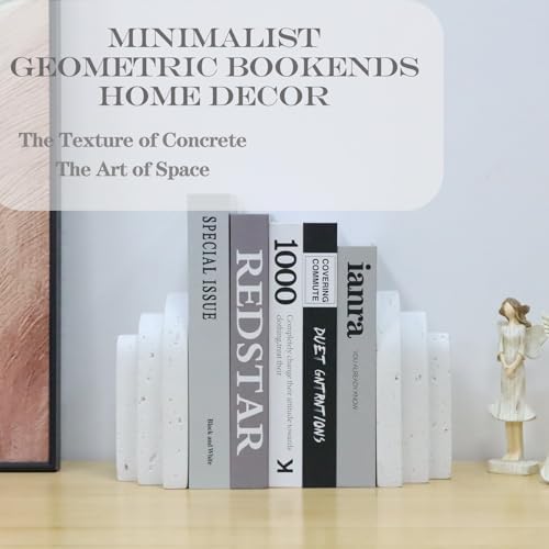 Decorative Book Ends for Shelves - Boho Aesthetic Bookends Decor - Heavy Duty Travertine Book Stopper Holder for Home Office Desk Coffee Table, Gifts for Book Lovers (White)
