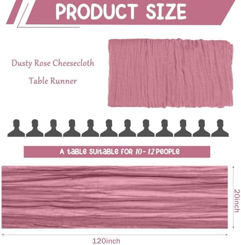 4 Pack 120 Inch Dusty Rose Cheesecloth Table Runner Boho Rustic Gauze Sheer Romantic 10 FT Long Cheese Cloth Table Runner for Bridal Baby Shower Wedding Party Birthday Holiday Home Easter Decor