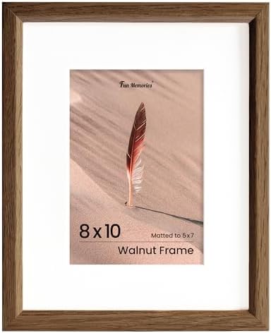 Fun Memories 8x10 Oak Picture Frame for Wall, 8x10 Frame with Matted to 5x7, Solid Wood Picture Frames for Wall Art Photo and Prints (Walnut, 1 Pack)