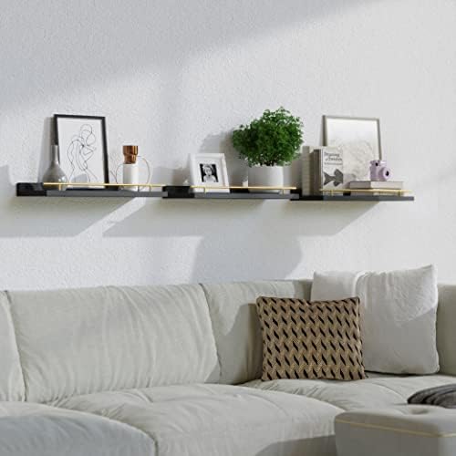 WOPITUES Floating Shelves for Wall Decor Set of 3, Black and Gold