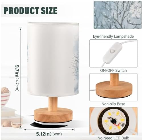 Winter Happy Gnomes Red Bird Xmas Tree Bedside Table Lamps with USB Port for Bedroom Lamp Accent Table Lamp Small Nightstand Lamp Sturdy Linen Shade Wooden Decorative Lamps for Home|Kids|Holiday