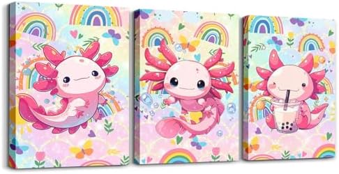 Feelyou Cute Axolotl Wall Decor for Living Room Bedroom Wall Art Cartoon Axolotl Wall Painting Wall Artworks Hang Pictures Office Decor Mermaid Scales Bathroom Home Decor Posters 12x16 inch 3 Piece