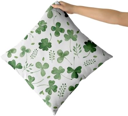 Giwawa St Patricks Day Pillow Covers Set of 2, 18"x18" Watercolor Clovers Sage Green Leaves Square Pillowcases, Spring Shamrock Eucalyptus Throw Cushion Cover for Sofa Couch Bedding Car Decor