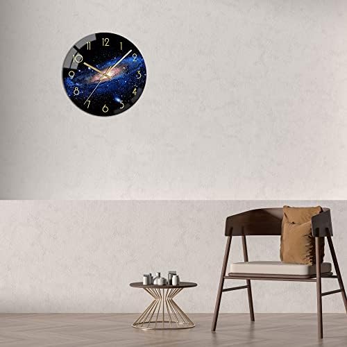 VIKMARI 12" Black Glass Night Sky Pattern Round Silent Wall Clock Decor
