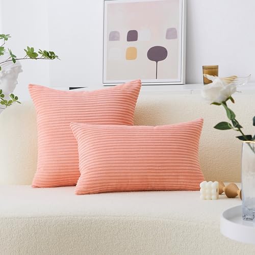 Home Brilliant Coral Pillows 20x20 Throw Pillow Cover for Sofa Bed 2 Pack Square Plush Velvet Accent Pillow Cases for Girl Bedroom Decor, 50cm, 20 x 20 Inch, Coral