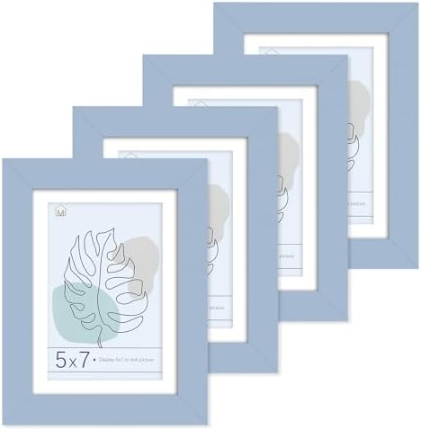 Muzilife Blue 5x7 Wood Picture Frame with Mat, Real Glass Cover, 4 Pack