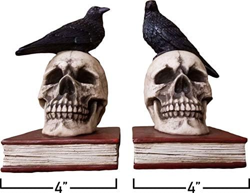 Evil Omen Raven On Skull Perch Decorative Bookend Set