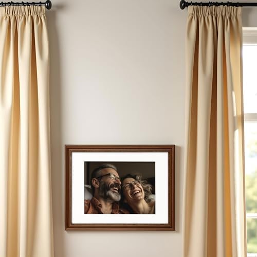 12x16 in Wood Classic Gallery Poster Picture Frame 2 Pack, Gold Ornate Beaded Inner, Matted for 9x12 Photo, Vertical or Horizontal Wall Mount Display, Brushed Brown Brass