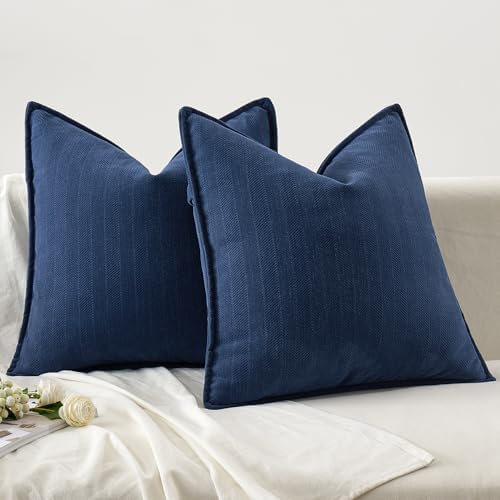 MIULEE Pack of 2 Navy Blue Decorative Chenille Pillow Covers 20x20 Inch