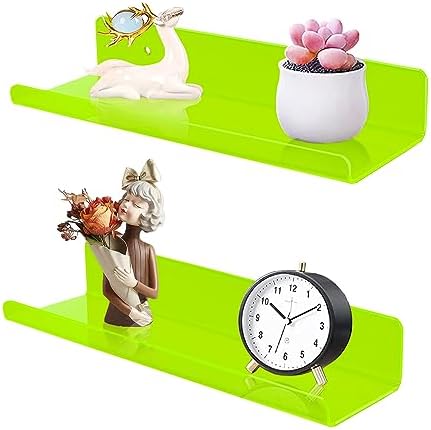 ROYALITA 2-Pack Small Acrylic Shelves Wall Mounted, 12 in Display Shelves