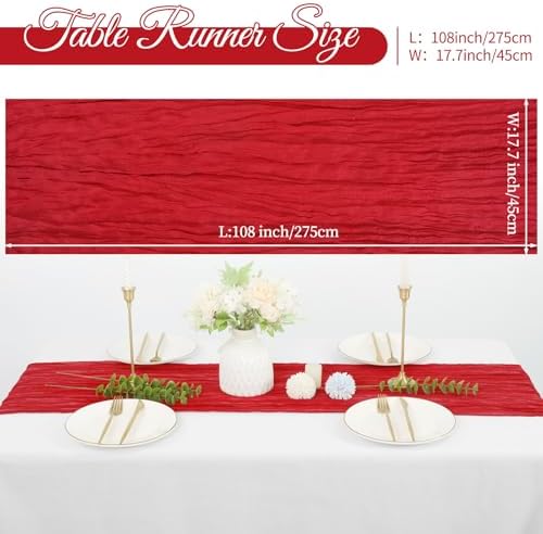 10 Pack Cheesecloth Table Runner 17 x 108 Inch, Red