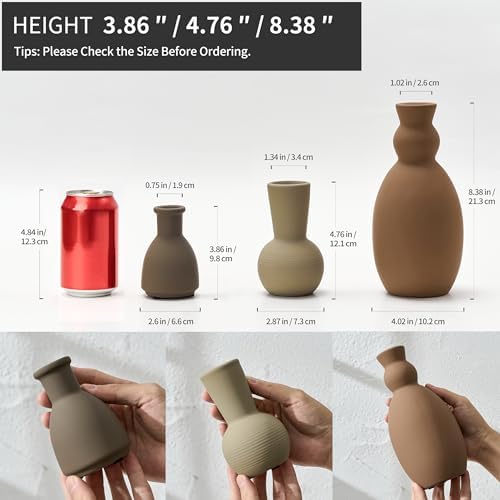 Ceramic Vase Set of 3, Nordic Minimalist Multicolor Vases Home Decor, Rustic Farmhouse Decor Pottery Vases for Bouquet Pampas Grass Dried Fresh Flowers, Living Room, Entryway Mantel, Bedroom, Kitchen