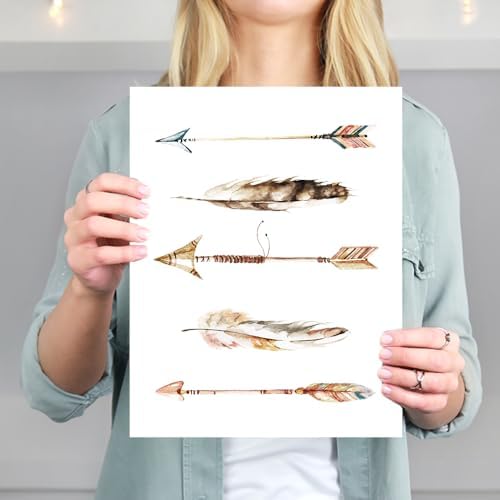 Watercolor Arrows and Feathers Art Print - Unframed - 11x14 |Wall Decor for Living Room, Bedroom, or Office | Perfect for Adding a Touch of Artistic Flair and Tribal Style to Your Home