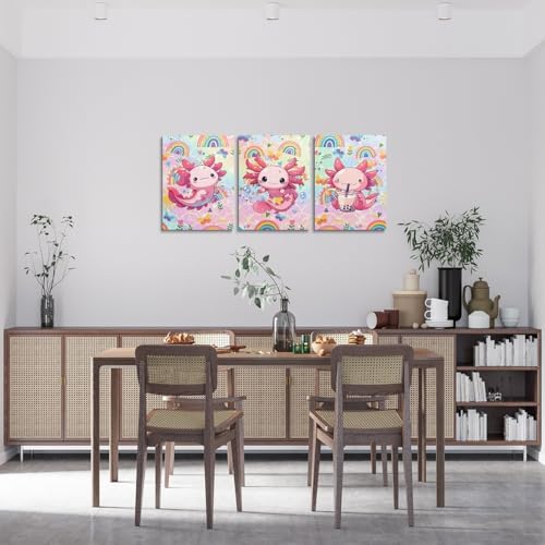 Feelyou Cute Axolotl Wall Decor for Living Room Bedroom Wall Art Cartoon Axolotl Wall Painting Wall Artworks Hang Pictures Office Decor Mermaid Scales Bathroom Home Decor Posters 12x16 inch 3 Piece