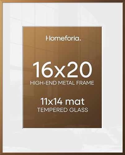 Homeforia 16x20 Bronze Picture Frame, High-End Metal, 11x14 Mat, Glass
