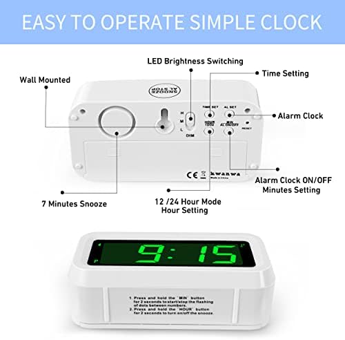 KWANWA 1.2 Inch Large Display Digital Alarm Clock for Kids & Adults, Dimmable LED Clock with Adjustable Brightness, Easy Snooze, Battery Operated Cordless Desk Clock for Bedroom, Kitchen