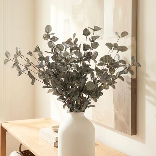 6 Branches Artificial Long Eucalpytus Stems For Tall Vase, Real Look
