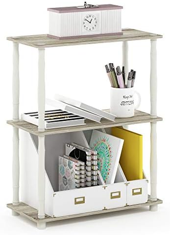 Furinno Turn-N-Tube 3-Tier Compact Multipurpose Shelf Display Rack with Classic Tube, Sonoma Oak/White