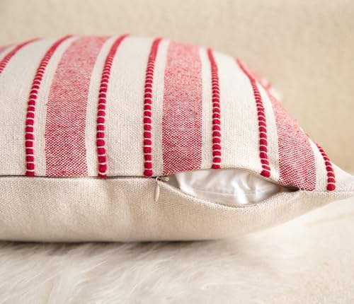 Cethom Christmas Valentines Pillow Covers, Boho Textured Red Pillow Case, Pillow Covers 18 x 18 Inch Set of 2 Valentines Day Decoration, Chair Sofa Bedroom Living Room Home Holiday Decor Cushion Case