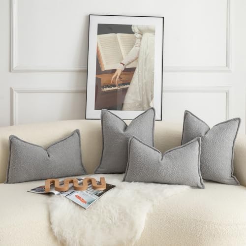 MANDIOO Pack of 2 Decorative Throw Pillow Covers Accent Solid Woven Textured Cushion Covers Pillow Cases Bedroom Living Room Sofa Home 24 x 24 Inch Light Gray