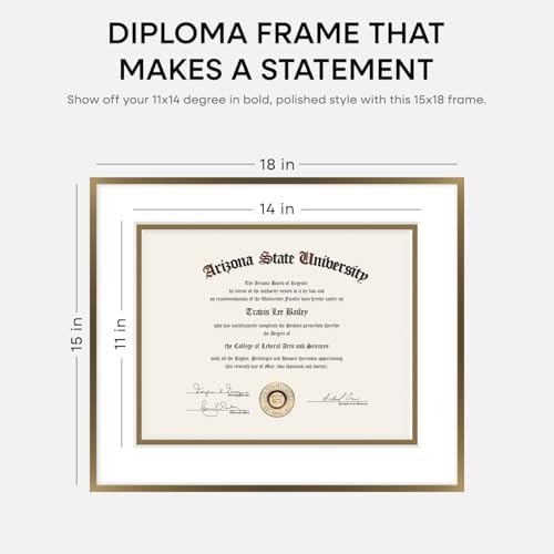 Homeforia 15x18 Bronze Diploma Frame, High-End Metal, 11x14 Mat, Glass