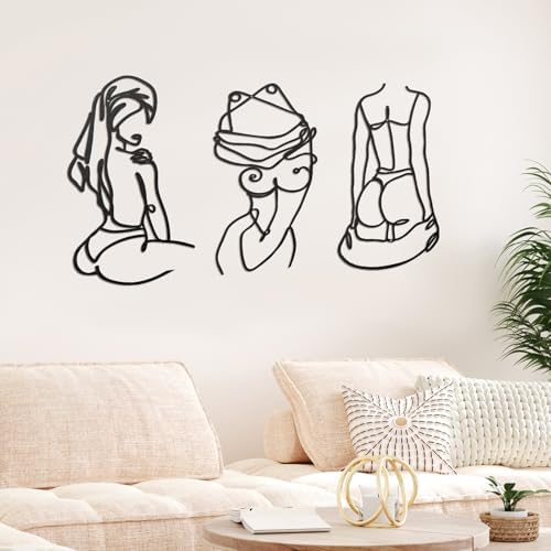 Lounsweer 3 Pcs Modern Minimalist Wall Decor Abstract Line Art Woman Body Wall Decor Modern Single Line Metal Wall Art for Bedroom Living Room Kitchen Bathroom