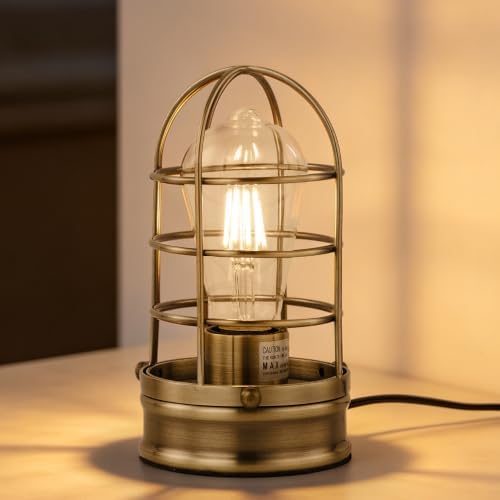 Cerdeco Small Industrial Table Lamp,Bronze Vintage Desk Light for Bedside