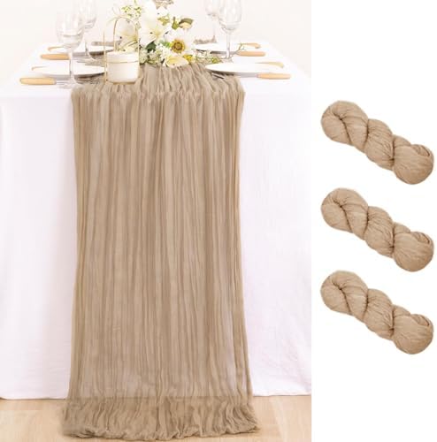 3 Pack Nude Cheesecloth Table Runner 10ft Boho Gauze Taupe Home Decor