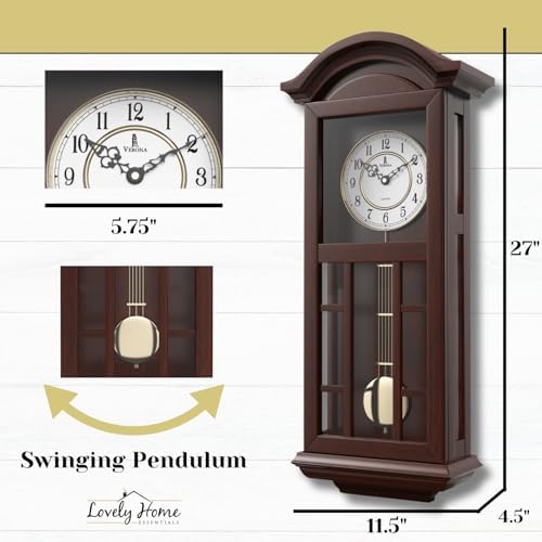 Pendulum Wall Clock, Hanging Wooden Grandfather Wall Clock, Quiet