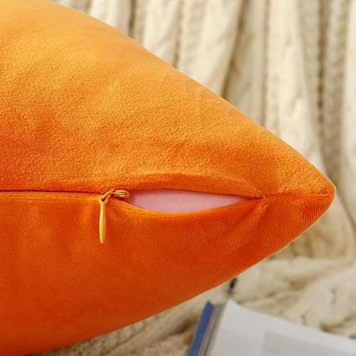 Jeneoo Fall Velvet Throw Pillow Covers 16x16 Inch 2 Pack, Super Soft Thick Decorative Square Cushion Cases for Sofa Couch Bedroom Car, Orange Yellow