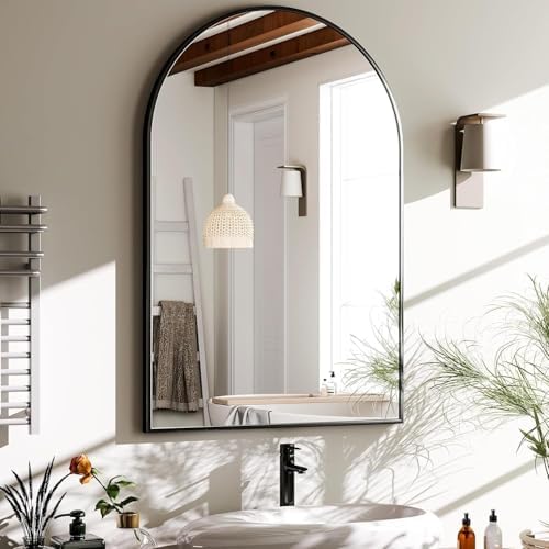 Bathroom Mirrors for Over Sink, 26"x38" Arched Mirror for Wall, Metal Black Framed Mirrors Modern Vanity Mirror for Bathroom Living Room, Bedroom and Entryway, Black
