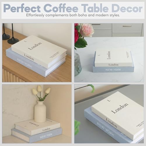 Faux Book Storage Box Set of 2 (Beige/Gray) – Decorative Faux Books with Hidden Storage for Coffee Table Decor, Bookshelf or Mantle – Linen Decorative Boxes – Aesthetic Book Decor for Home