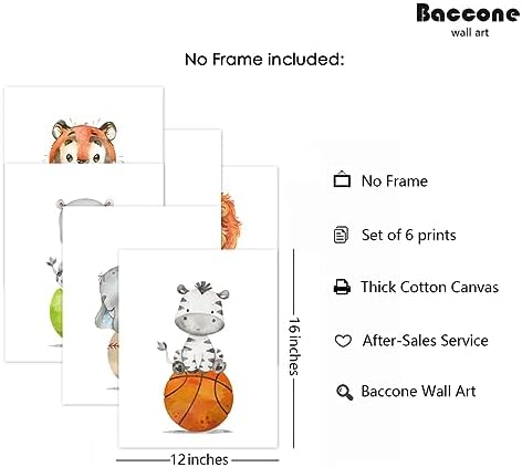 Baby Boy Wall Art Nursery Sports Decor Safari Animal Canvas Wall Art Woodland Baby Boy Room Poster Prints Nursery Artwork Pictures for Bedroom 12x16 set of 6 Inch UNFRAMED