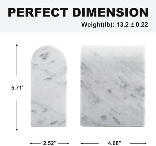 Koville Natural Italian Marble Bookends for Shelves, Book Ends for Heavy Books, 13LBS Ultra Heavy Duty Book Holders, Triumphal Arch Bookends Office Bookshelf Decor for CDs/Video Games(Bianco Carrara)
