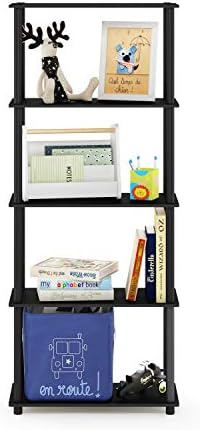 Furinno TURN-N-TUBE Storage Shelves, 5-Tier Book Shelf, Corner Shelf, Toolless Open Shelves, for Organization and Storage, Living Room, Garage, Home Office, Americano
