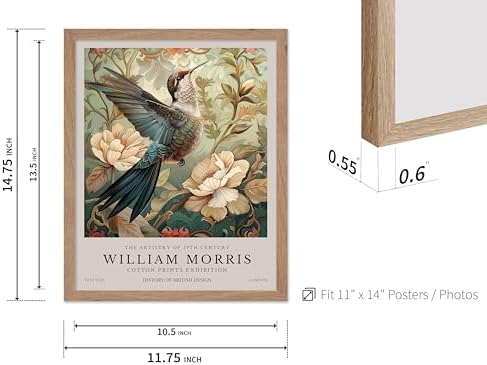 Poster Master William Morris Poster - Hummingbird Print - Bird Art - Botanical Art - Flower Design - Exhibition Artwork - Animal Illustration - Floral Illustration - Aesthetic Office or Bedroom Decor - 11x14 Beige Framed