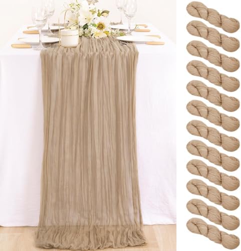 12 Pack Nude Cheesecloth Table Runner 10ft Boho Gauze Taupe Home Decor