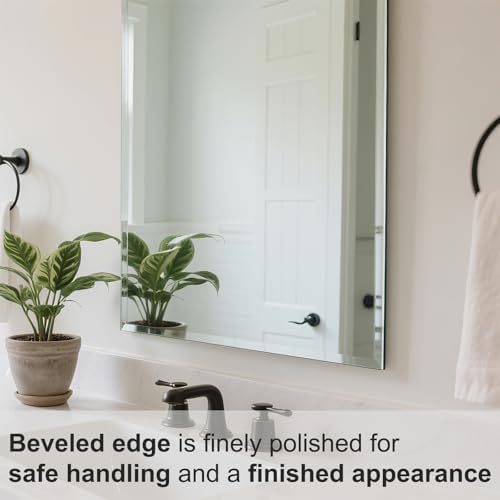Beveled Bathroom Mirror for Wall, 16x12 Inch Small Frameless Wall Mirror