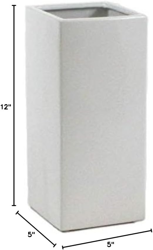 WGV Ceramic Block Vase 5" W x 12" H, (Multiple Size/Color Choices) Matte Tall Square Flower Planter Pot, Accents Home Office Tabletop Decor, Ideal Gifts White 1 Piece (CSB0512WT)