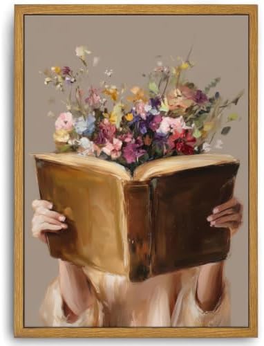 ONSKMDANT Framed Vintage Floral Reading Woman Canvas Wall Art 16x24 Inch | Floral Literary Theme, Vintage Preppy Aesthetic, Perfect For Library, Living Room, Bedroom, Ready To Hang