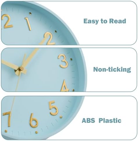 Mosewa Small 8 Inch Wall Clock Battery Operated Silent Non Ticking Analog | Aqua Blue modern clock; oversized 3D easy-read dial for kitchen, bedroom & office; 1 AA battery (not included)